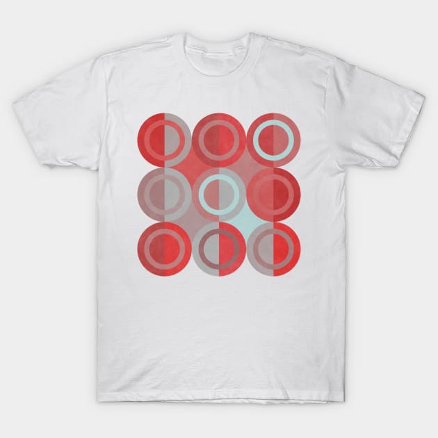 Geometric Shapes Grey Red Circles T-Shirt by FAROSSTUDIO